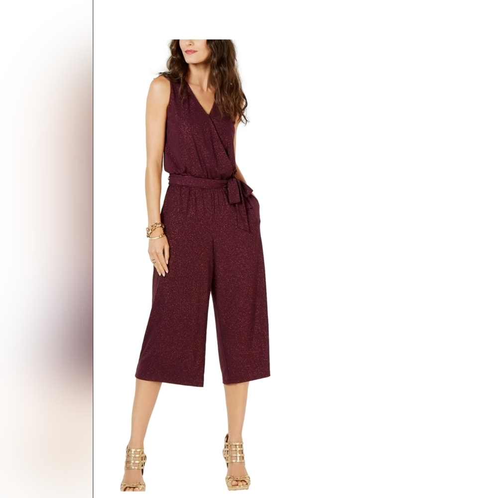 MICHAEL KORS  WOMEN'S‎ GLITZ BURGUNDY CROPPED/ BELTED  JUMPSUIT SIZE 1X